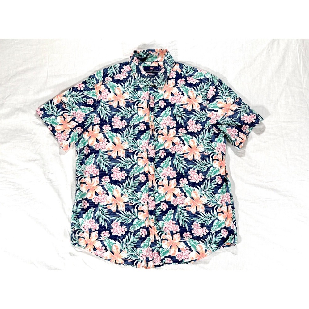 Vineyard Vines Men's L Whale Shirt Tropical Floral Hawaiian Button Down Cotton